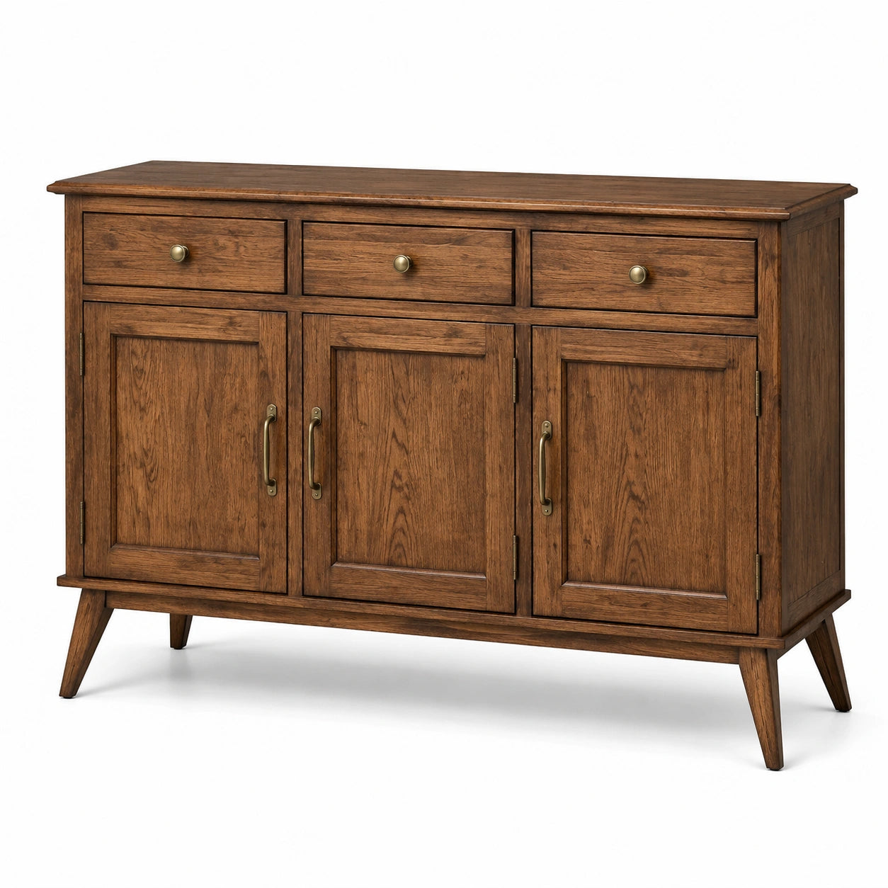 Aparador de madera de roble con puertas y cajones marrón 120x40x80 cm