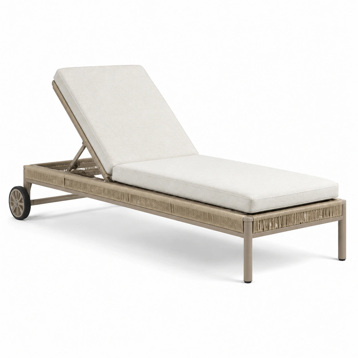 Tumbona de exterior de aluminio y tela beige con respaldo ajustable