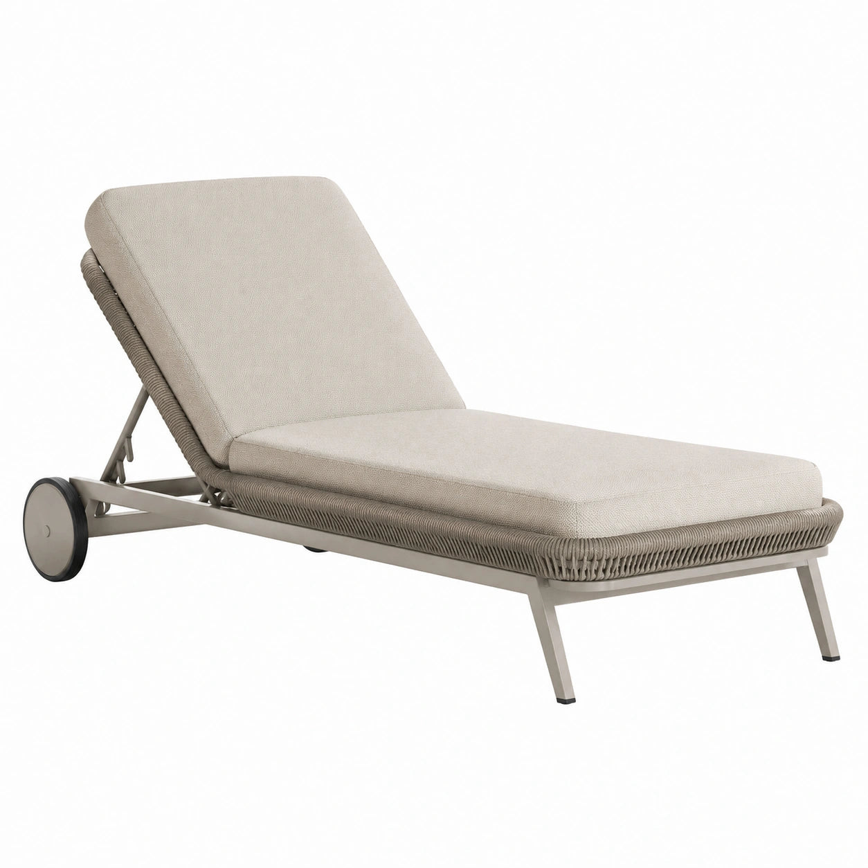 Tumbona de aluminio con cojín ajustable y ruedas beige