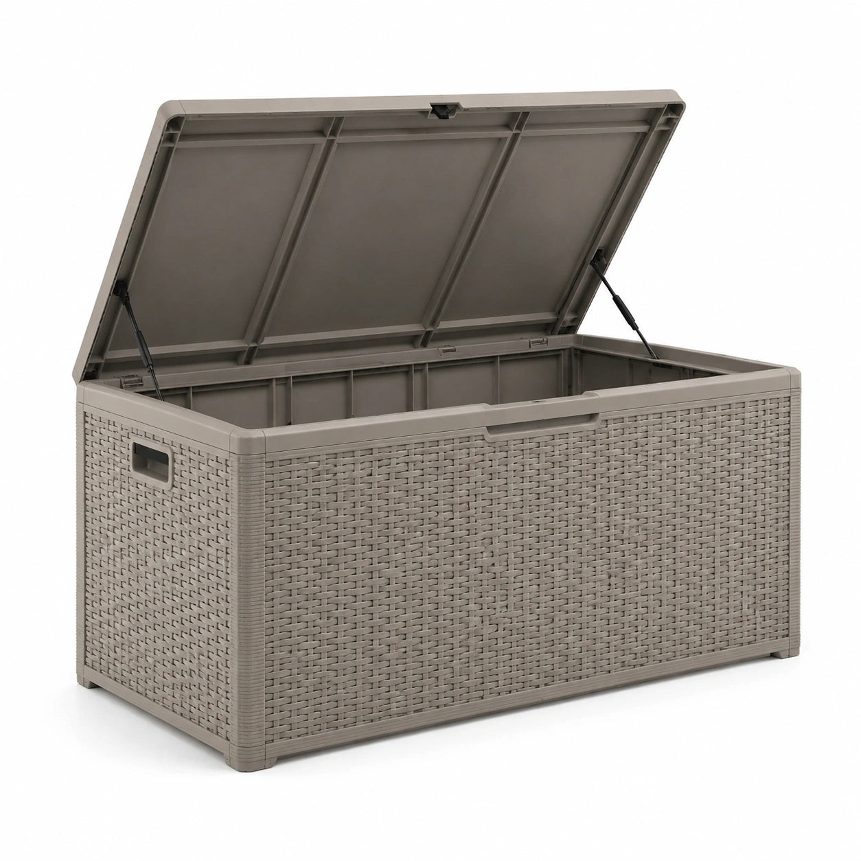 Baúl de jardín de plástico efecto ratán 120x56x63 cm beige