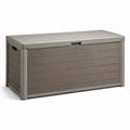 Baúl de Jardín de Plástico 145x60x55 cm Gris y Madera Sintética