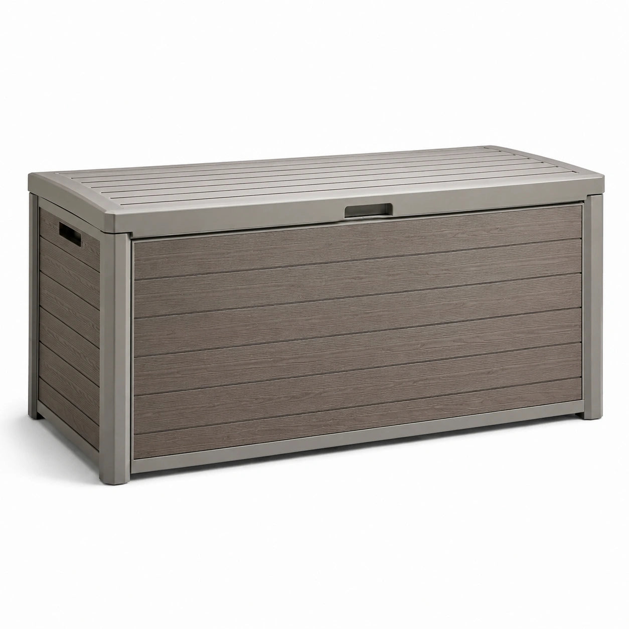 Baúl de Jardín de Plástico 145x60x55 cm Gris y Madera Sintética