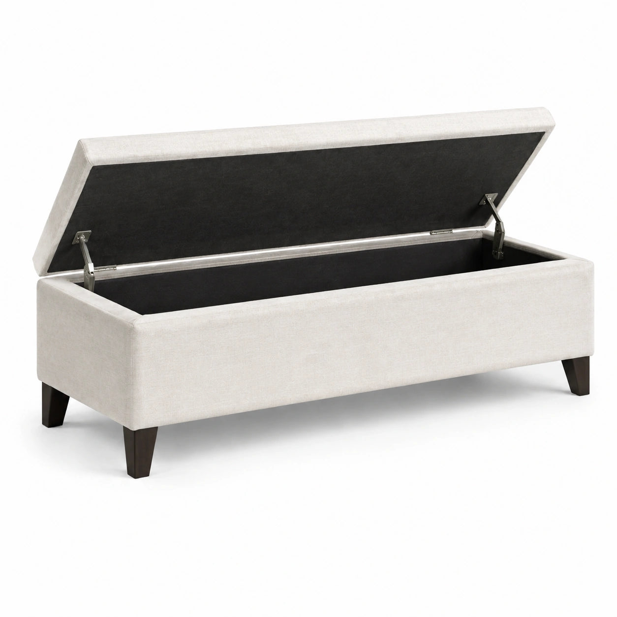 Banco de almacenamiento de poliéster beige con patas de madera