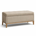 Banco de almacenamiento de lino beige con patas de madera