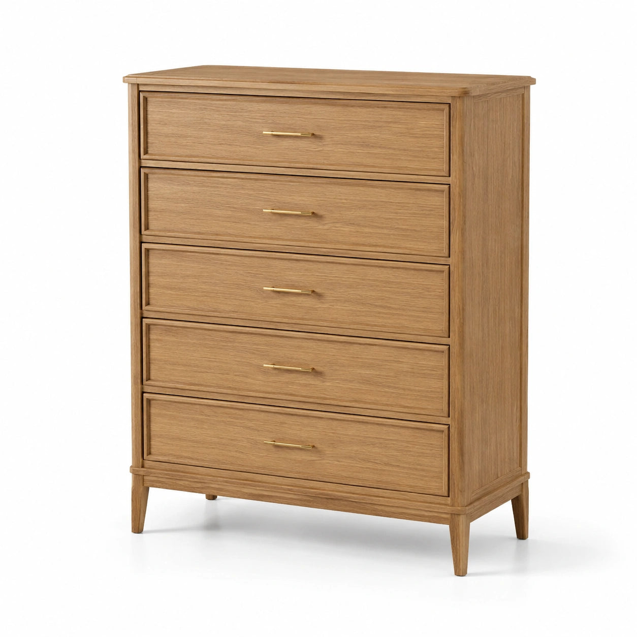 Cómoda de madera con 5 cajones y tiradores metálicos