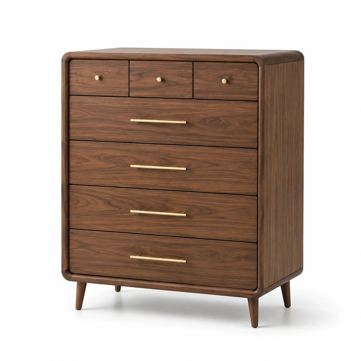 Cómoda de madera de nogal con tiradores de metal dorado 115x70x45 cm