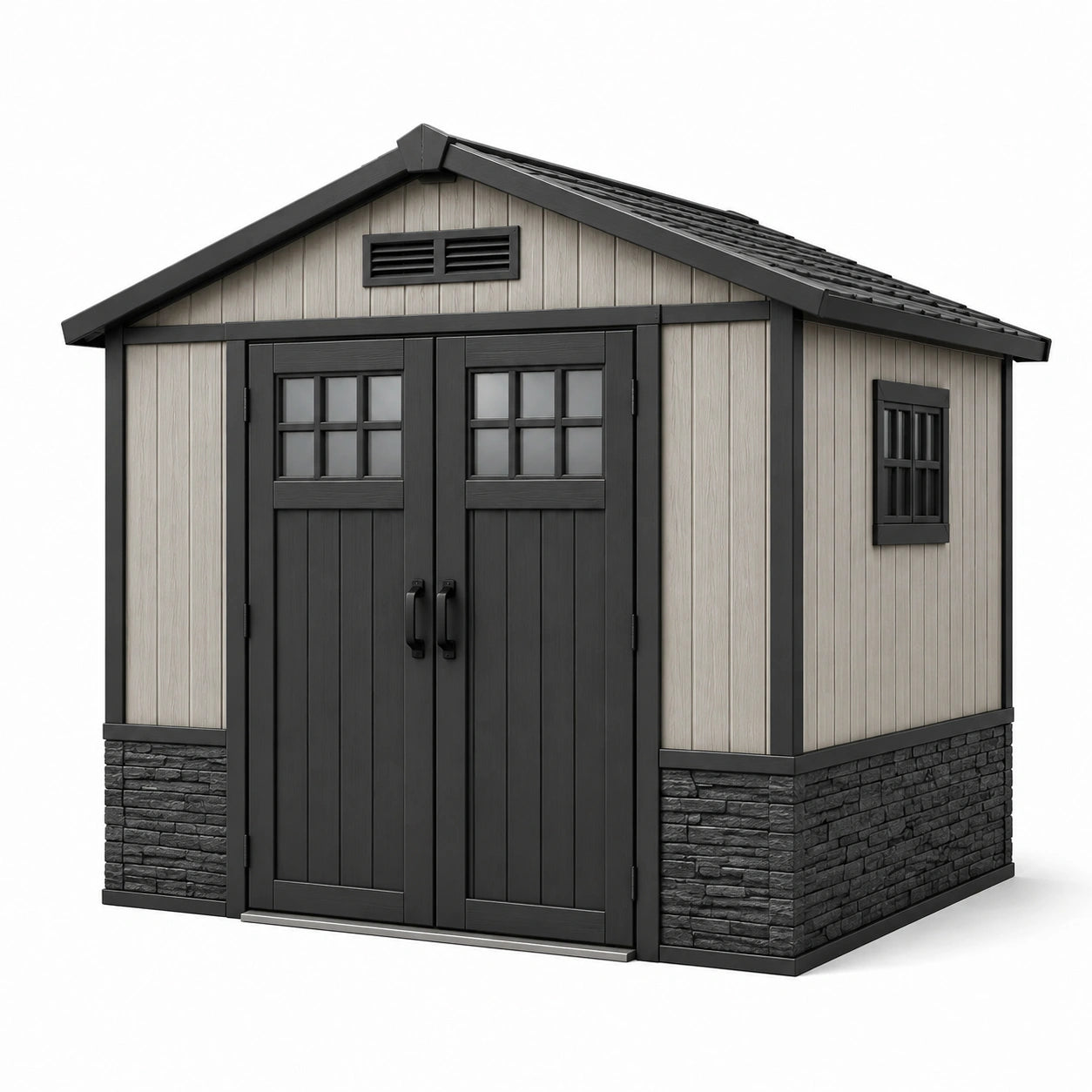 Cobertizo de jardín en resina aspecto piedra 185x152x226 cm gris/negro