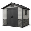 Cobertizo de jardín de resina con techo a dos aguas y puerta doble 230x225x252 cm gris y negro