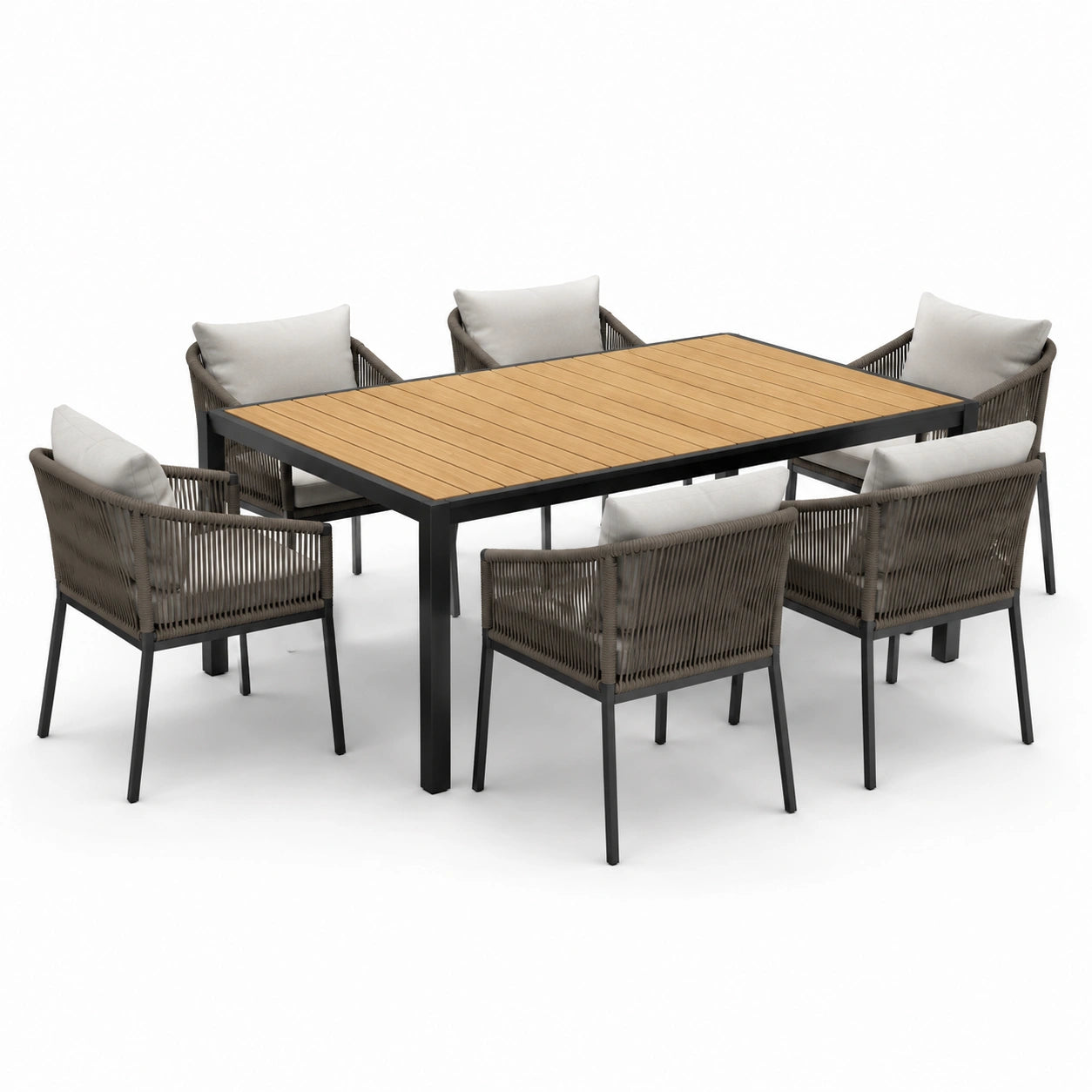 Juego de comedor de jardín aluminio y ratán con cojines