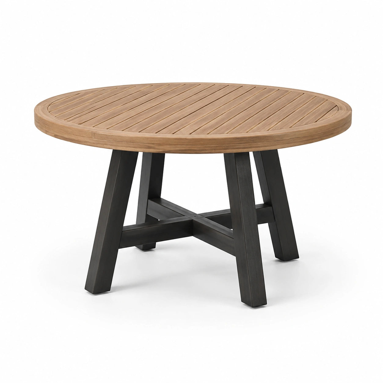 Mesa redonda de madera y aluminio, 120 cm, marrón y negro