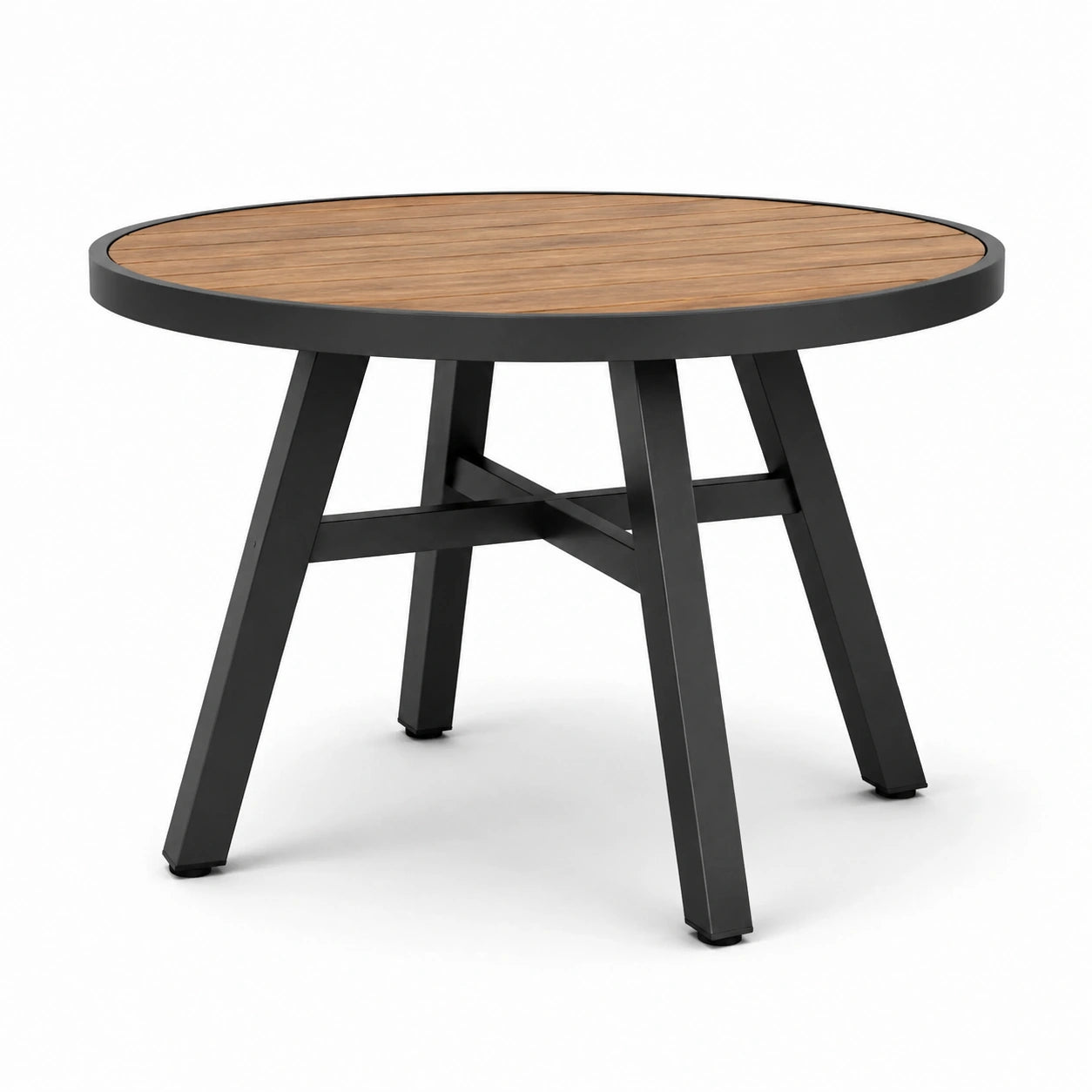 Mesa redonda de aluminio y teca 120 cm negra/madera